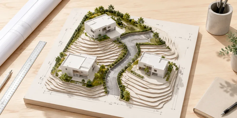 3D Site Planı Topografya Üzerine Yerleşim Galeri AutoCAD üzerinde topografya üzerine yerleştirilmiş site planı yol parsel ve peyzaj 3D modeli