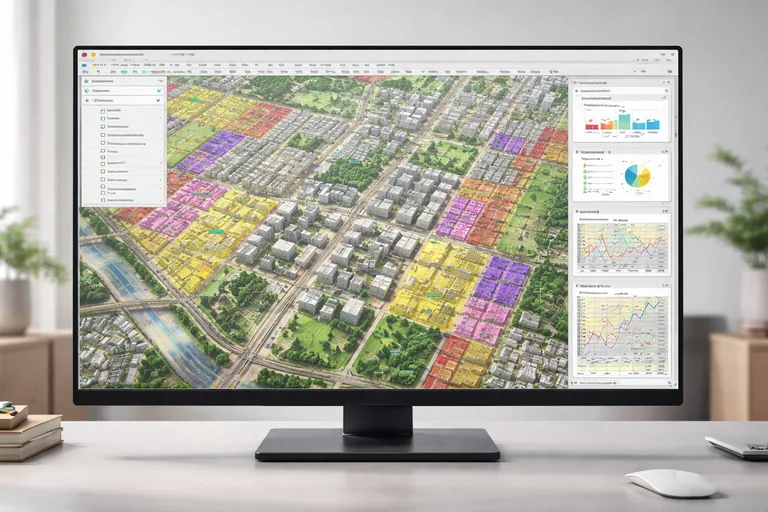Şehir planlama verilerinin farklı katmanlarla analiz edildiği ayrıntılı CBS çalışma ekranı