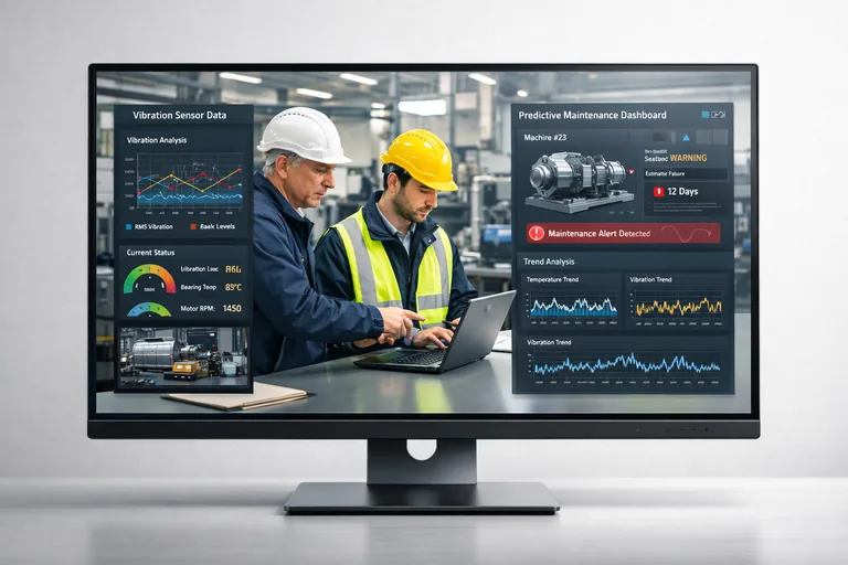 Fabrika bakım mühendisleri titreşim sensörü verilerini analiz ederek üretim hattında olası arızaları tahmin ediyor