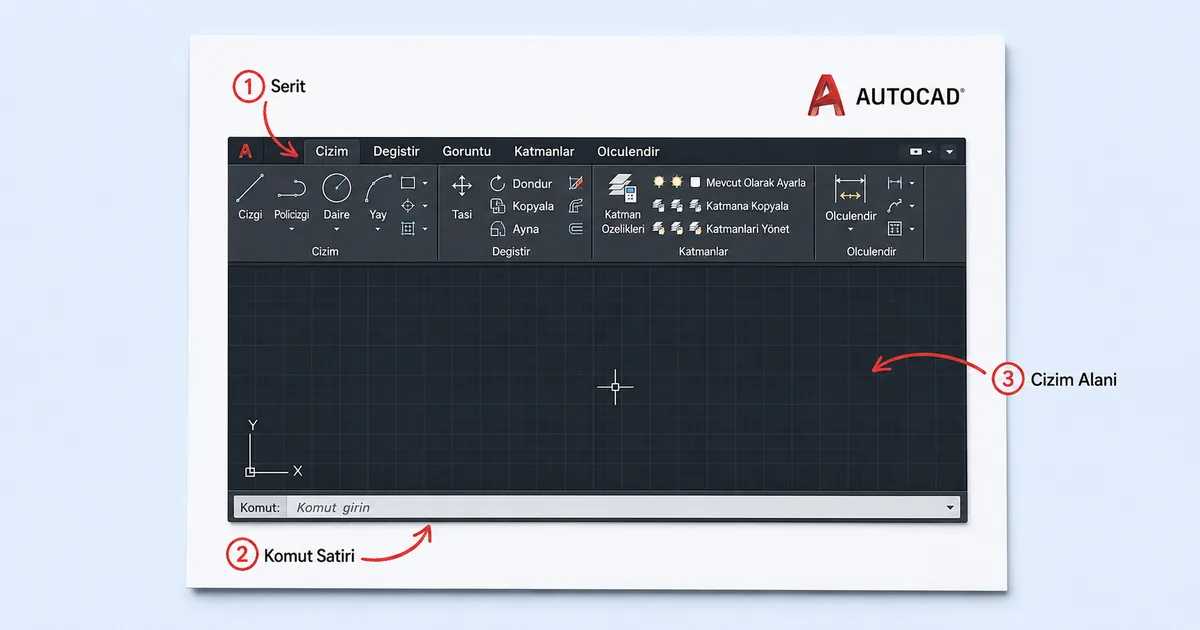AutoCAD Türkçe arayüz şerit menü komut satırı çizim alanı numaralı annotation callout açıklama