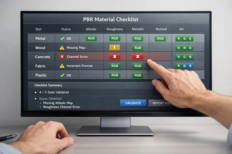 Kanal bazlı kontrol listesiyle materyal slot’larının doğrulandığı, uyarı etiketleri bulunan üretim takip ekranı