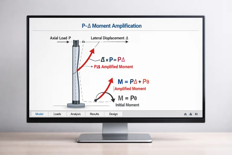 Kolon elemanında eksenel kuvvet ve yatay deplasman sonucu oluşan ek momentin şematik gösterimi