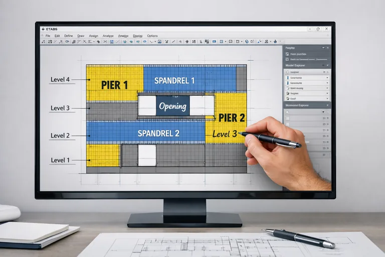 Perde duvar üzerinde pier ve spandrel bölgelerinin kat seviyelerine göre etiketlenmesi ve rapor kuvvetlerinin ayrıştırılması