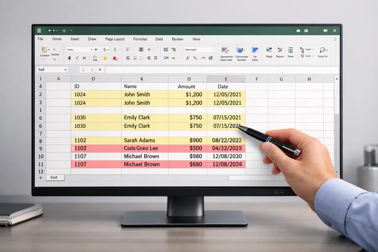 Tabloda mükerrer kayıtların ve aralık dışı tarihlerinin satır bazlı renkle ayrıştırılması gösteriliyor