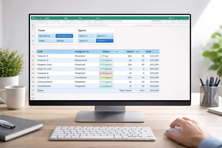 Dilimleyicilerle ekip ve görev tipine göre filtrelenen pivot raporunda saat ve maliyet kırılımı