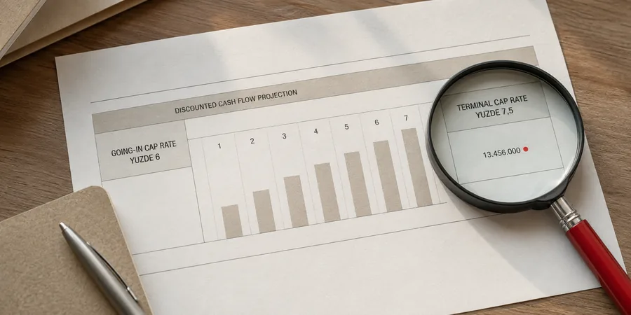 İndirgenmiş nakit akışı modeli üzerinde going-in cap rate ve terminal cap rate yan yana karşılaştırılırken