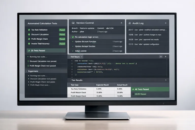 Bir yazılım ekibinin fiyat farkı hesap modülünü test ederek sürümlediği çalışma ortamı