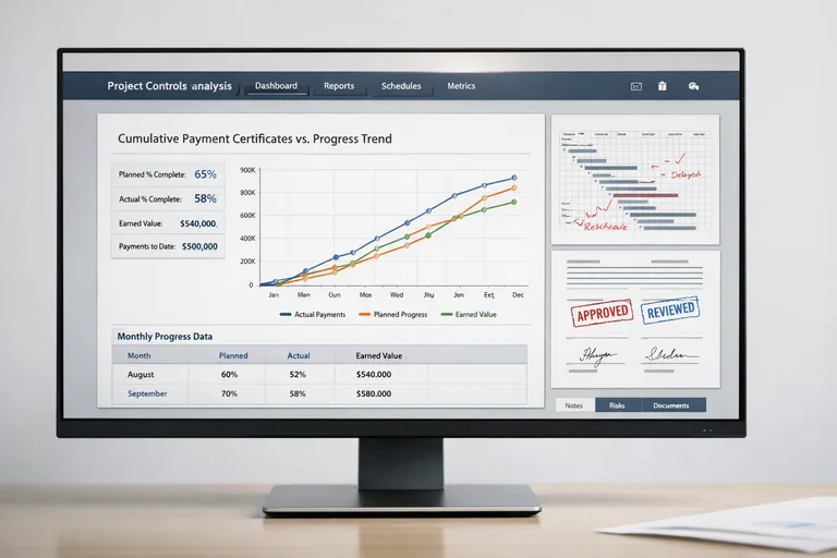 Hakediş dönemlerine göre kümülatif tutar ve yüzdelik ilerlemenin trend çizgisiyle izlenmesi örneği