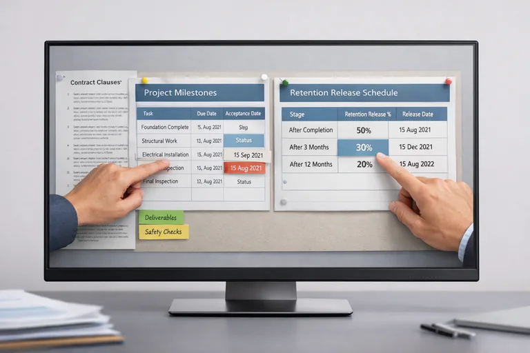 Sözleşme maddelerine bağlı teminat birikimi ve iade takviminin kilometre taşlarıyla eşleştirilmesi örneği