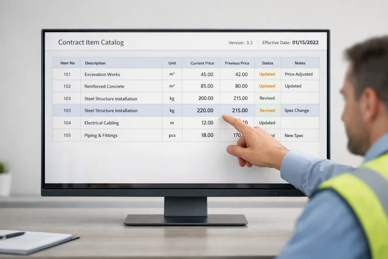 Poz kataloğu revizyonlarının versiyon numarası ve geçerlilik tarihleriyle izlenmesini gösteren kayıt yapısı