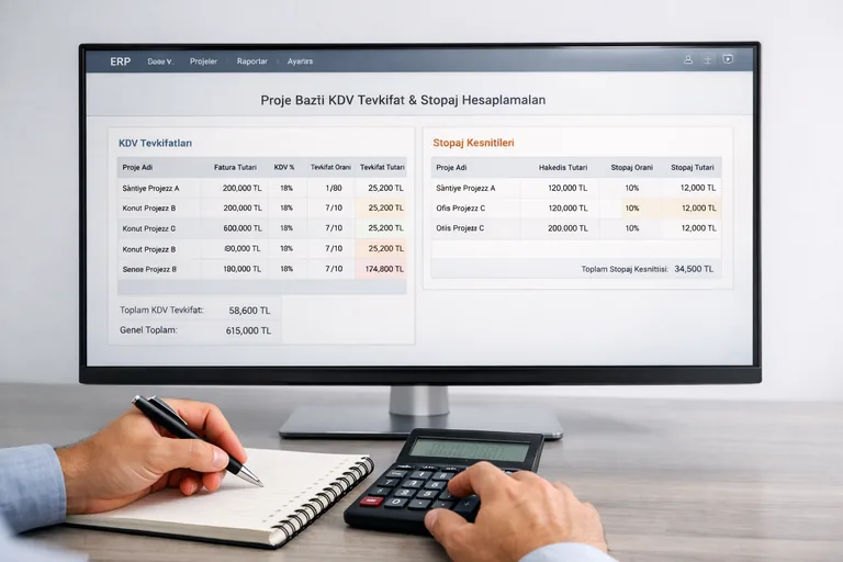 ERP ekranında hakediş, tevkifat oranı ve stopaj kesintisini aynı akışta kontrol eden finans uzmanı