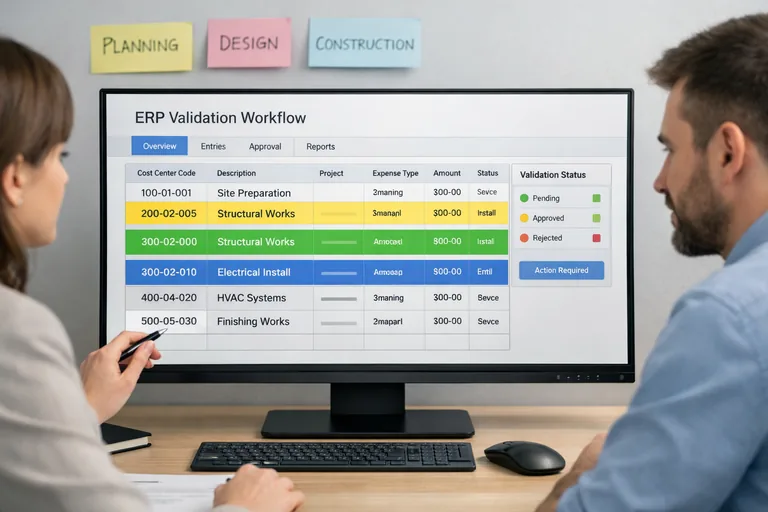 ERP ekranlarında maliyet merkezi doğrulamasını anında yapan, hatalı segmentleri işaretleyen kontrol akışı örneği