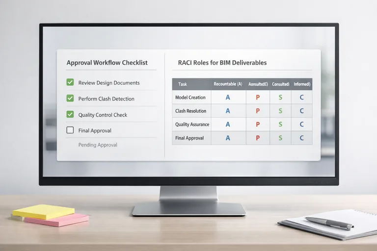Onay iş akışı adımlarının kontrol listeleriyle izlendiği, rol bazlı karar noktalarını gösteren masaüstü düzeni