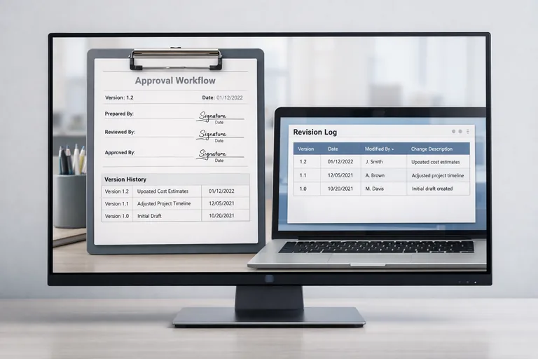 Onay akışı ve değişiklik kaydıyla birlikte hazırlanan yaklaşık maliyet dosyasının versiyon takibi ve imza alanları