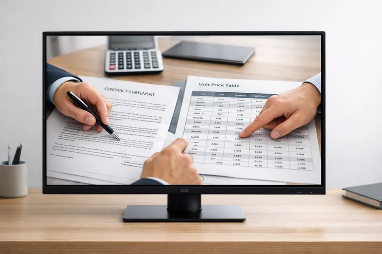 Toplantı masasındaki sözleşme dokümanları ve birim fiyat cetvellerinin detaylı incelenmesi