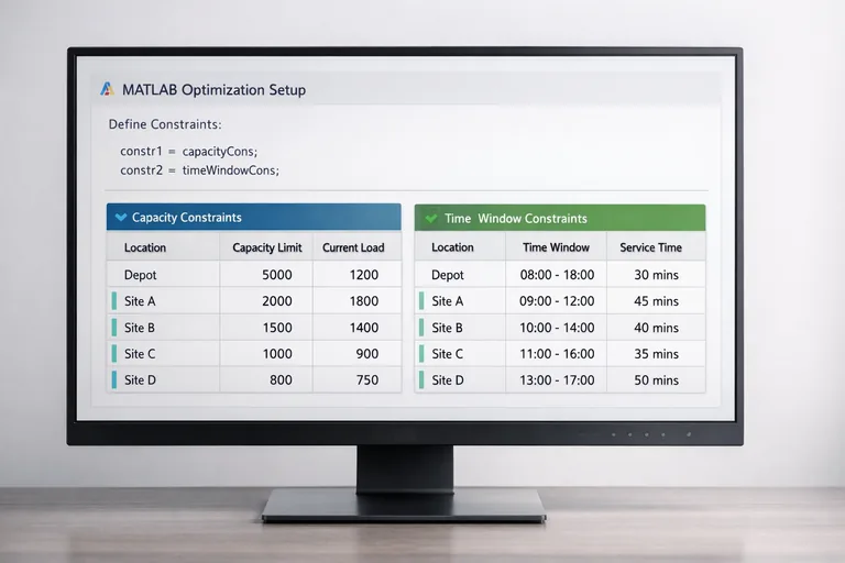Kapasite, bütçe ve zaman penceresi kısıtlarının tablo halinde tanımlandığı ve modele bağlandığı analitik çalışma düzeni