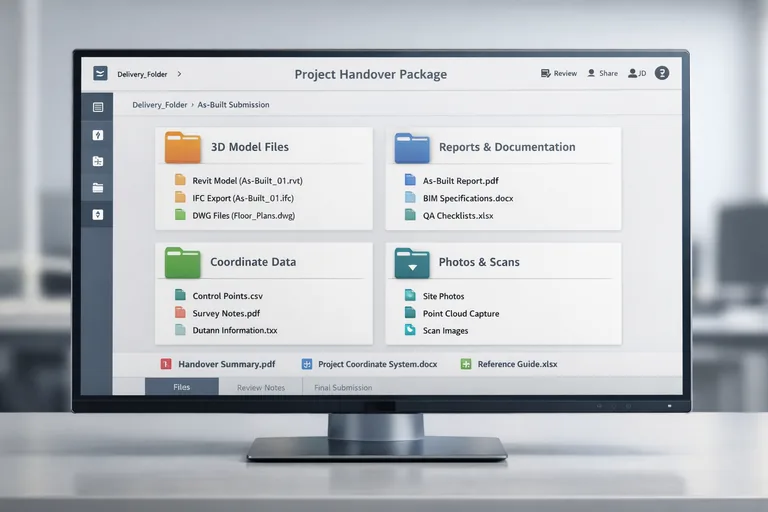Teslim paketinde model, rapor ve koordinat dokümanlarının klasör yapısıyla düzenlendiği kurumsal paylaşım alanı görünümü