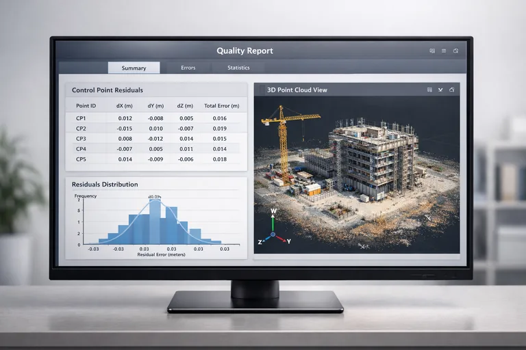 Kontrol noktaları üzerinden hesaplanan residual değerlerinin tablo ve dağılım grafiğiyle raporlandığı teknik çıktı