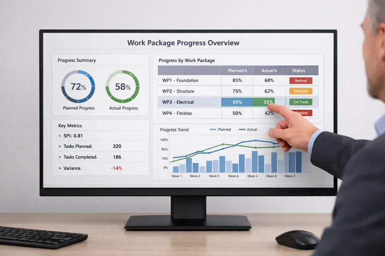 Dashboard üzerinde WBS, disiplin ve hakediş kalemi bazında planlanan ve gerçekleşen ilerlemenin karşılaştırılması