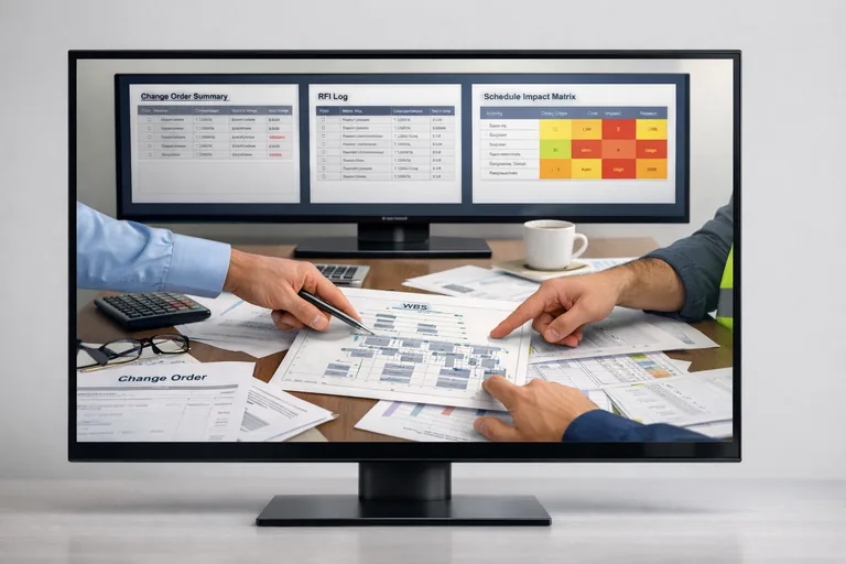 Değişiklik emri numaralarının aktivite kodlarına işlendiği WBS bazlı izleme tablosu ve özet metrikler