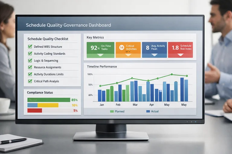 PMO kontrol listesiyle WBS ve aktivite uyumunu takip eden yönetim paneli ve denetim yaklaşımı