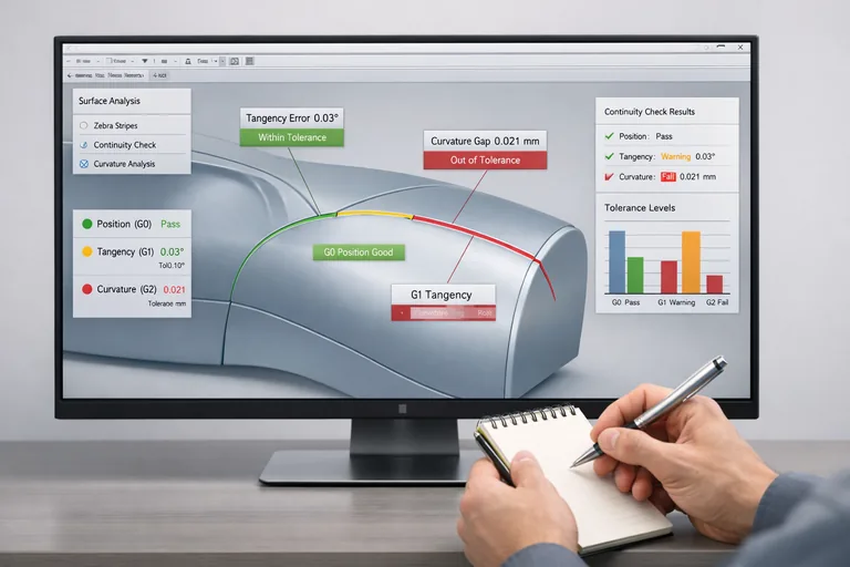 Birleşim çizgisinde G2 hedefi için kenar sürekliliğini ölçen teknik kontrol ekranı ve ölçüm notları