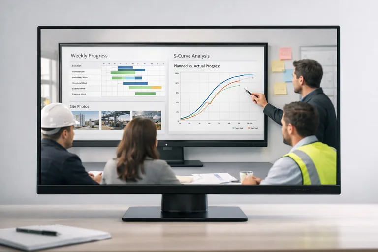 Haftalık koordinasyon toplantısında ilerleme eğrileri ve kritik faaliyetler üzerinden karar alan proje ekibi