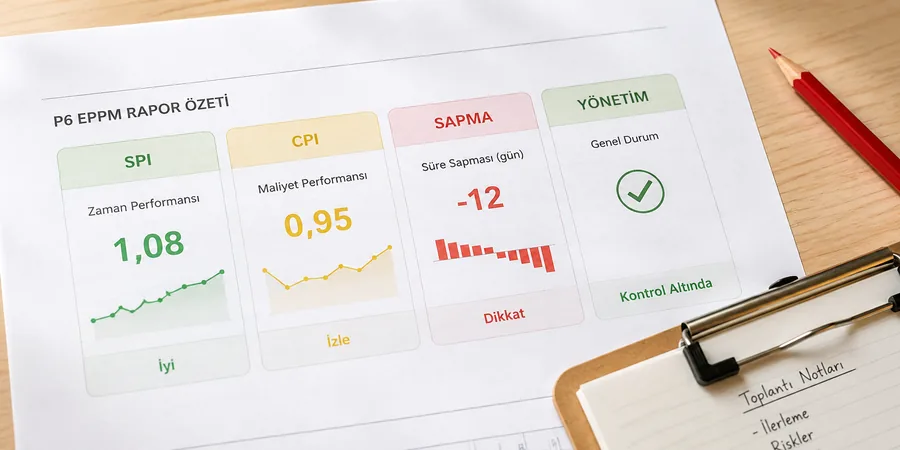 Primavera P6 EPPM Dashboard ekranında SPI CPI portletleri yan yana yeşil sarı kırmızı eşik renkleriyle çoklu proje portföyü