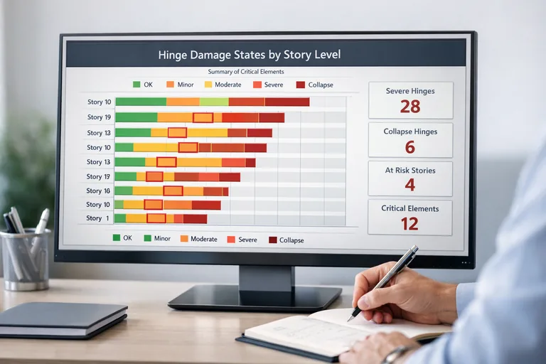 Kat bazında mafsal hasar seviyelerinin sayısal özetlendiği ve kritik elemanların işaretlendiği değerlendirme panosu