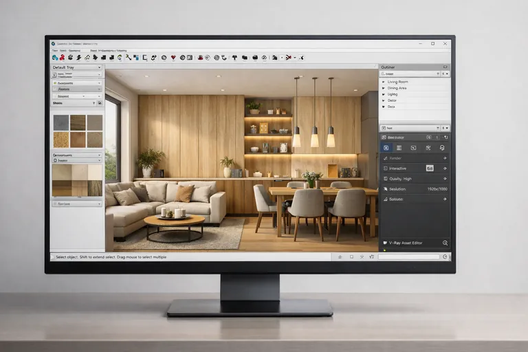 iç mekân tasarımında kullanılan farklı yüzey kaplamaları ve ışık ayarları ile oluşturulmuş detaylı üç boyutlu model
