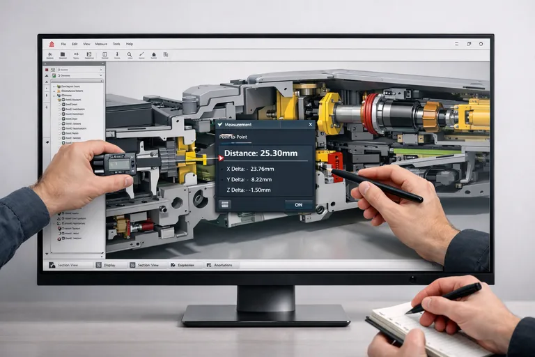 Tasarım gözden geçirme toplantısında büyük montajın kesit alınarak ölçülmesi ve kritik arayüzlerin incelenmesi