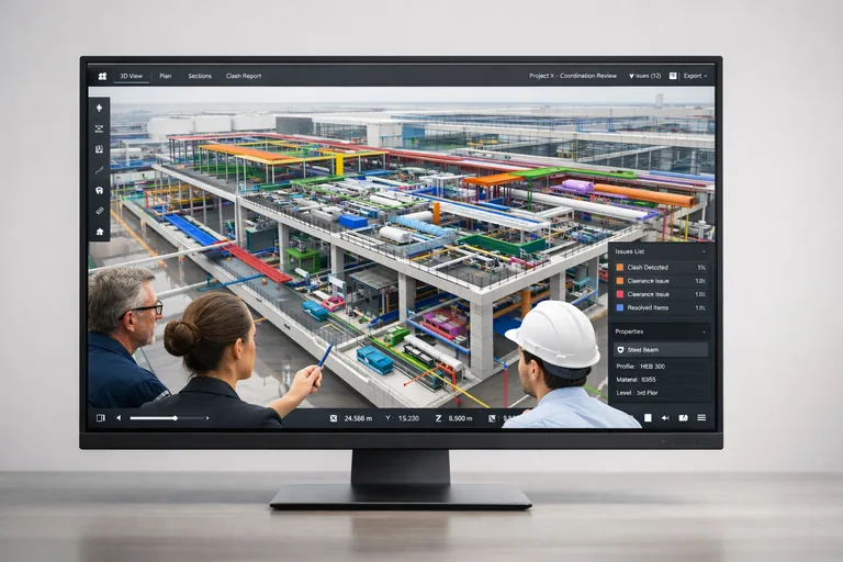Farklı disiplinlerin dijital yapı modelini aynı platformda inceleyerek koordinasyon toplantısı yapması