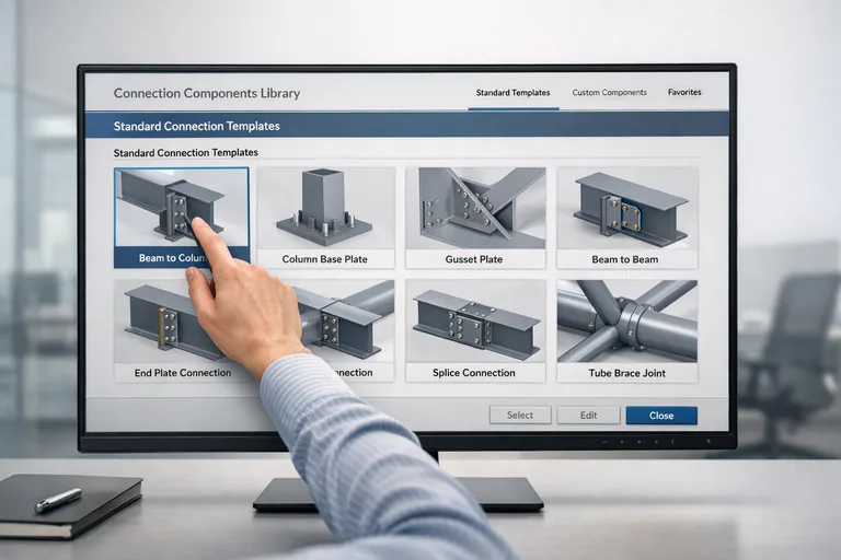 Komponent kütüphanesinde standart bağlantı şablonlarının listelenmesi ve parametre setlerinin seçilmesi