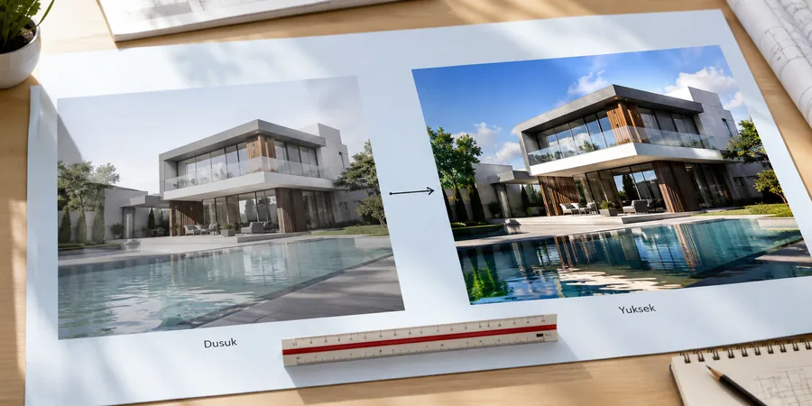 Twinmotion gölge yansıma ve AA ayar paneli Twinmotion render settings panelinde shadow quality ve reflection ayarlarının karşılaştırılması