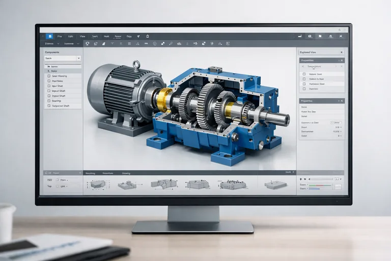 Mühendislik ekibinin büyük bir ekranda üç boyutlu mekanik tasarım üzerinde birlikte inceleme yaptığı ürün geliştirme toplantısı
